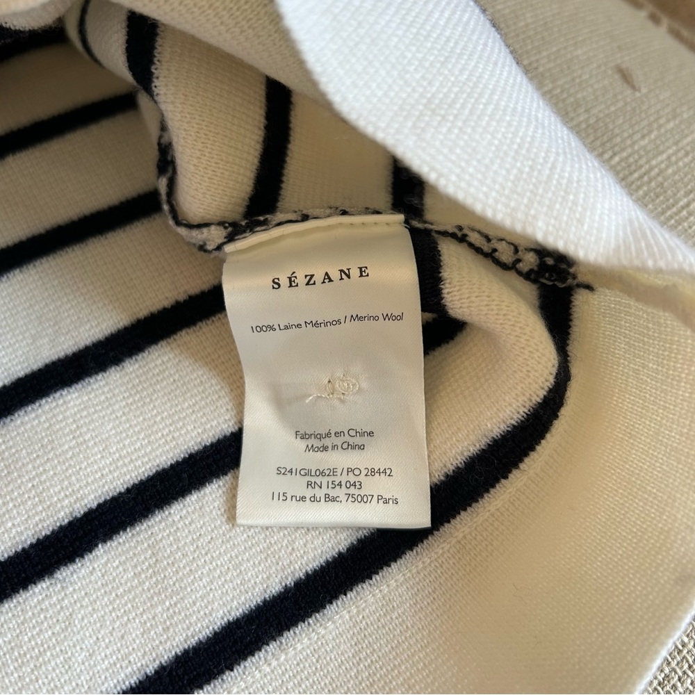BEST Sezane Betty Cardigan Navy Ecru Striped French Wool Causal Classic - Picture 7 of 9